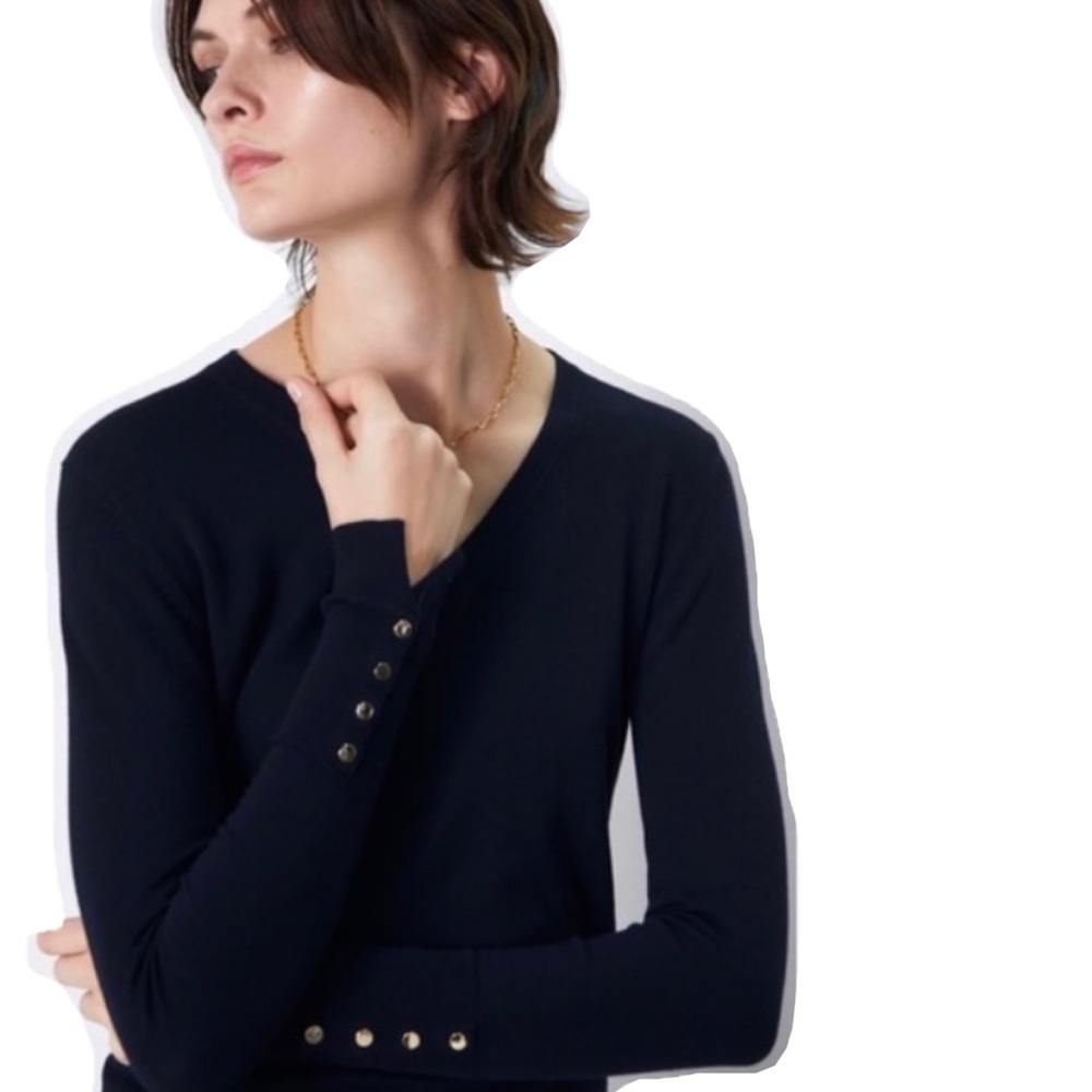 Zara Navy Blue V Neck Long Sleeve Button Top Size Medium